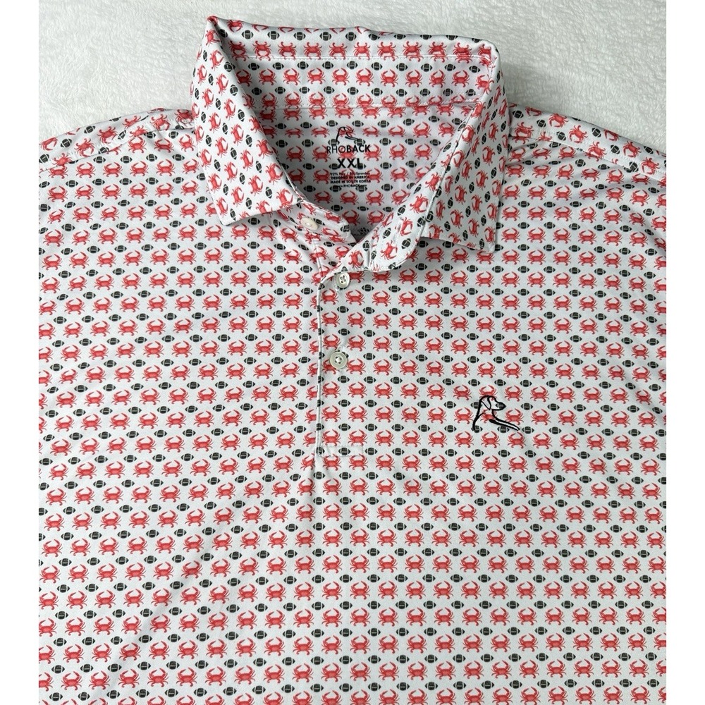 Rhoback Polo Shirt Mens 2XL Chesapeake White Crab Football Maryland Performance